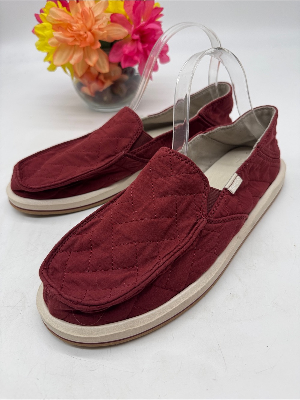Sanuk Women's  Quilted Slip-On Loafers in Burgundy Size 10
